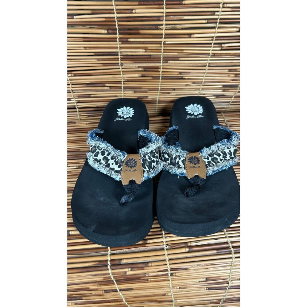Yellow Box Size 9.5 Cheetah Denim Flip Flops